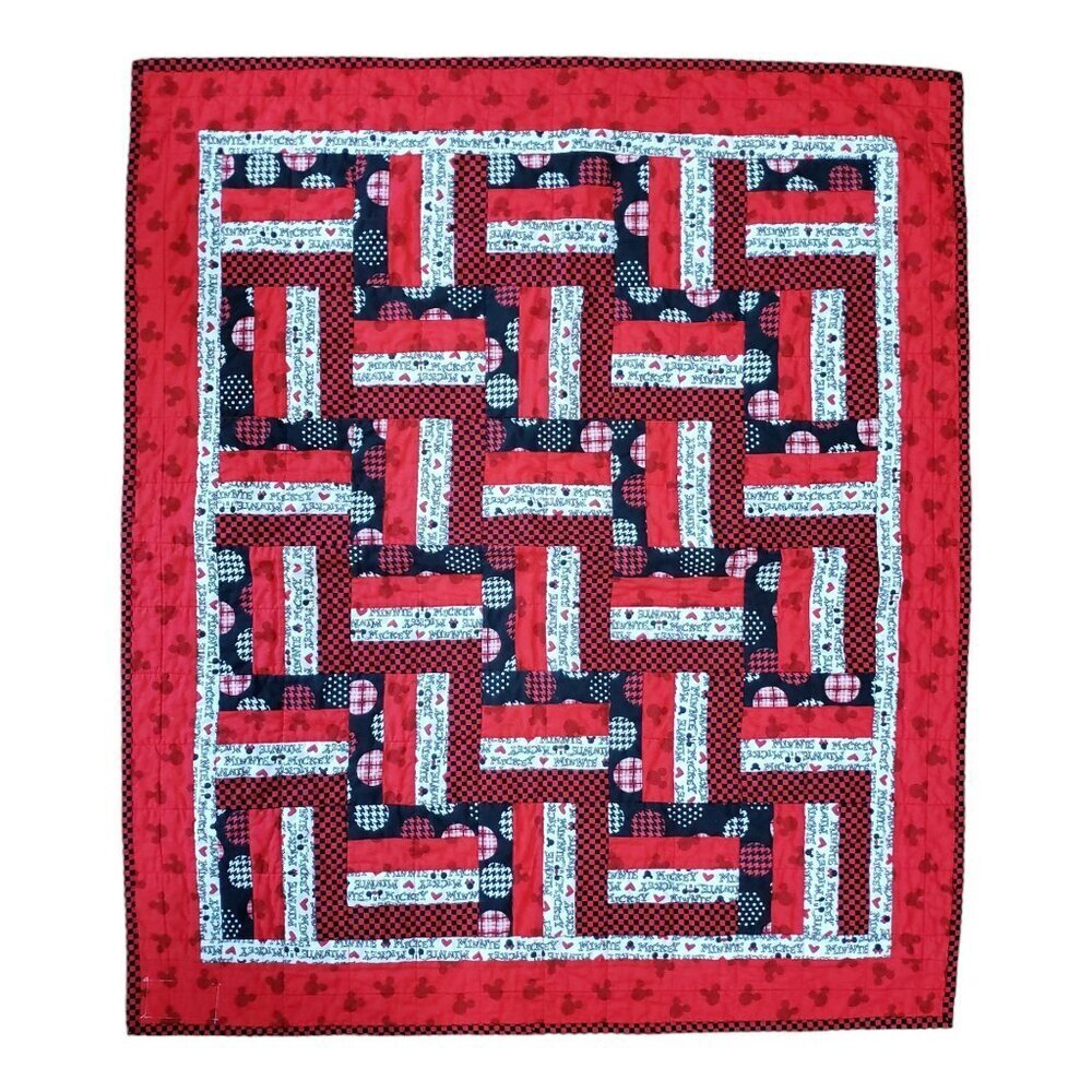 Handmade Mickey Minnie Mouse Patchwork Crib Wall Quilt Throw Blanket 35” x 41”